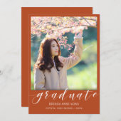 Einfaches Abschluss Foto Weißes Skript auf Orange Ankündigung (Vorne/Hinten)