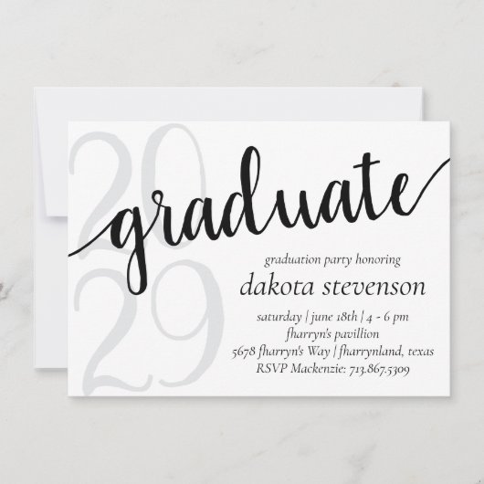 Einfaches Abschluss | Minimalistisch Schwarz/Weiß Einladung (Vorderseite)