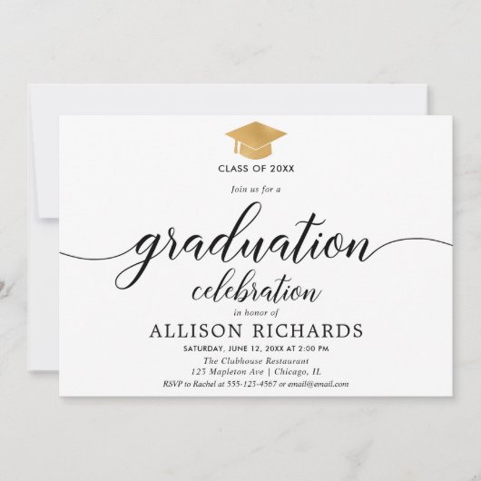 Einfaches Abschluss, weißes Goldkalligraphie, mode Einladung (Vorderseite)