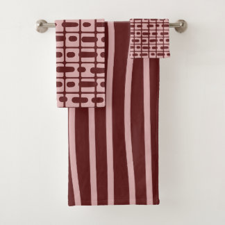 Einfaches Abstraktes Burgundy-Pink-Muster Badhandtuch Set