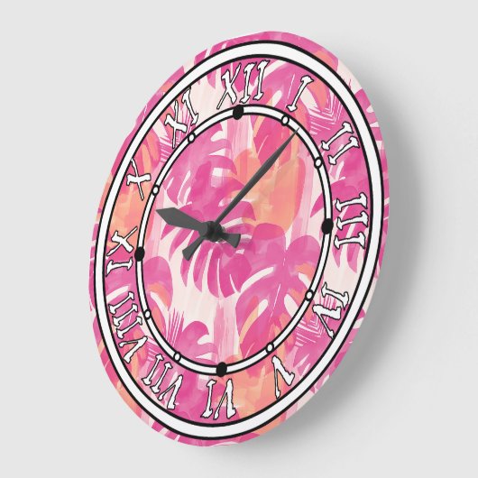 Einfaches abstraktes Muster mit Blätter von Monste Große Wanduhr (Winkel)