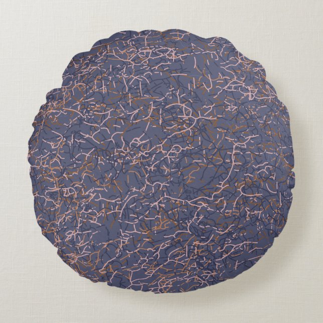 Einfaches Abstraktes Thread Art Blue Muster Rundes Kissen (Vorderseite)