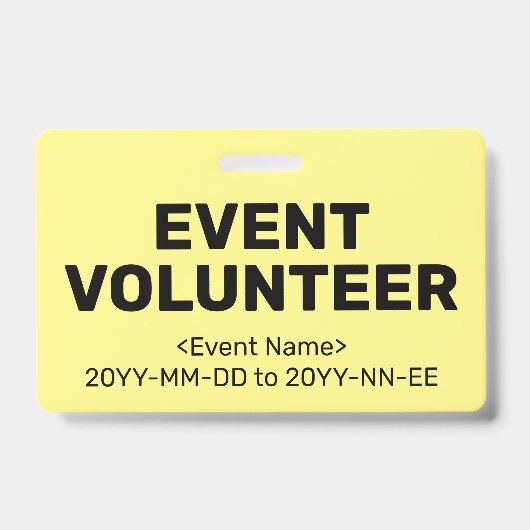 Einfaches Abzeichen "EVENT VOLUNTEER" Ausweis (Vorderseite)