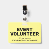 Einfaches Abzeichen "EVENT VOLUNTEER" Ausweis (Vorderseite mit Clip)