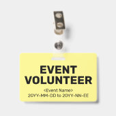 Einfaches Abzeichen "EVENT VOLUNTEER" Ausweis (Rückseite mit Clip)