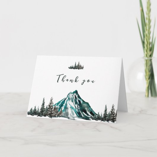 Einfaches Adventure Begin Mountain Pine Baby Dusch Dankeskarte (Vorderseite)