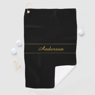 Einfaches anpassbares Gold- und Schwarz-Textdesign Golfhandtuch