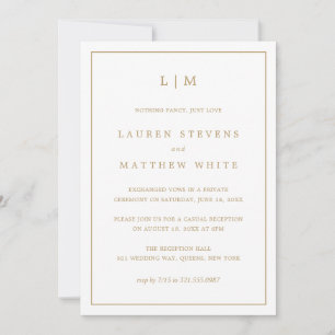Einfaches Antikes Gold Monogramm Hochzeitsempfang Einladung
