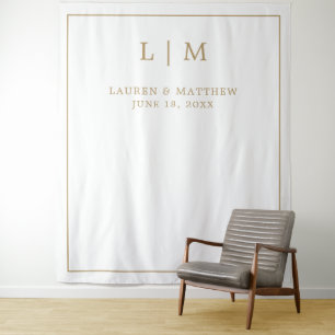 Einfaches antikes goldenes Monogramm-Hochzeitskuli Wandteppich