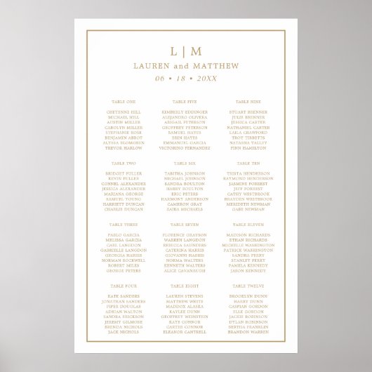 Einfaches antikes goldenes Monogramm-Hochzeitssitz Poster (Vorne)