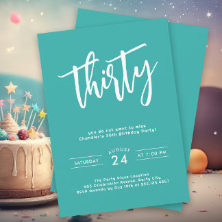 Einfaches Aqua Colorful 30. Geburtstag Party Einladung