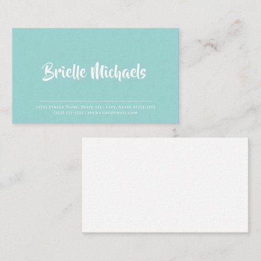 Einfaches Aqua Turquoise Handgeschriebenes Brush-S Visitenkarte (Vorne/Hinten)