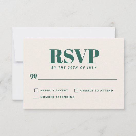 Einfaches Aquamarin grünes modernes Minimalistisch RSVP Karte (Vorderseite)