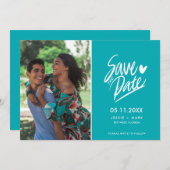 Einfaches Aquamarines Foto Moderne Hochzeit rettet Ankündigung (Vorne/Hinten)