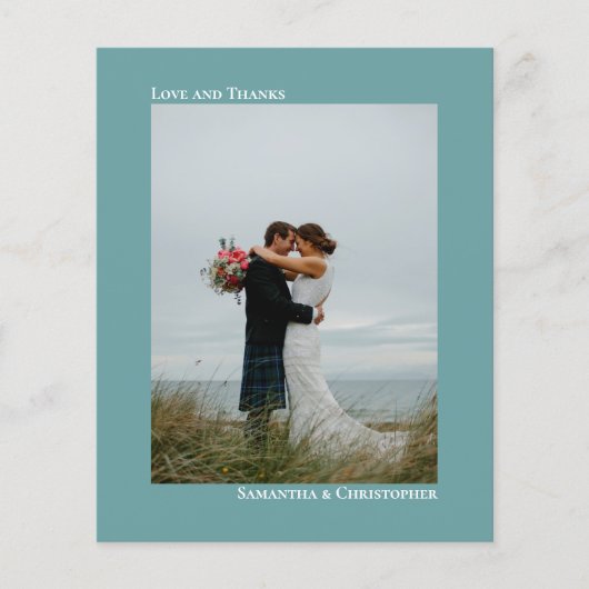 Einfaches Aquamarines HAUSHALTSWedding-Foto Dankes (Vorderseite)