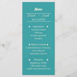 Einfaches Aquamarines Personalisiertes Hochzeitses Menükarte