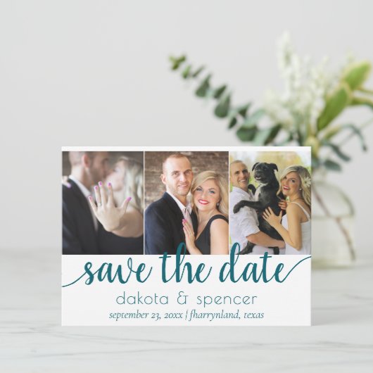 Einfaches Aquamarines Skript | Dark Midnight Green Save The Date (Stehend Vorderseite)