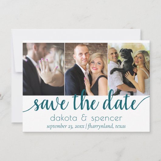 Einfaches Aquamarines Skript | Dark Midnight Green Save The Date (Vorderseite)