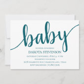 Einfaches Aquamarines Skript | Dunkelblaugrüne Bab Einladung (Vorderseite)