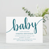 Einfaches Aquamarines Skript | Dunkelblaugrüne Bab Einladung (Stehend Vorderseite)