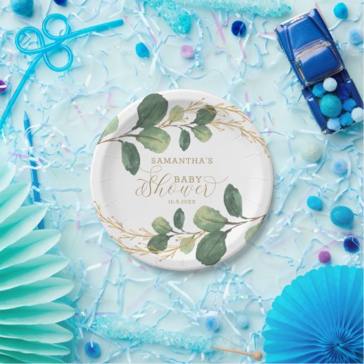 Einfaches Aquarell-Grün-botanische Babyparty Pappteller (Party)