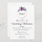 Einfaches Aquarellblumenreich mit Initialen Einladung (Vorne/Hinten)