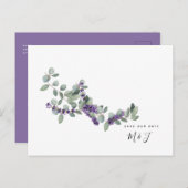 Einfaches Aquarelllavender & Foliage Save the Date Postkarte (Vorne/Hinten)