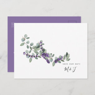 Einfaches Aquarelllavender & Foliage Save the Date Postkarte