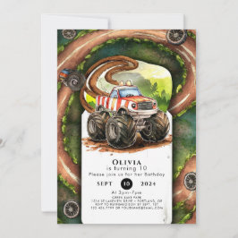 Einfaches Aquarellmonster Truck Geburtstag Einladung