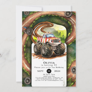 Einfaches Aquarellmonster Truck Geburtstag Einladung