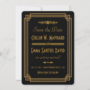 Einfaches Art Deco Schwarz Save The Date