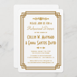 Einfaches Art Deco Weißes Probe Dinner lädt ein Einladung