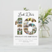 einfaches Aussehen, der 16 Foto Collage 10 Geburts Einladung (Stehend Vorderseite)