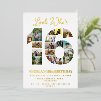 einfaches Aussehen, der 16 Foto Collage 10 Geburts Folieneinladung