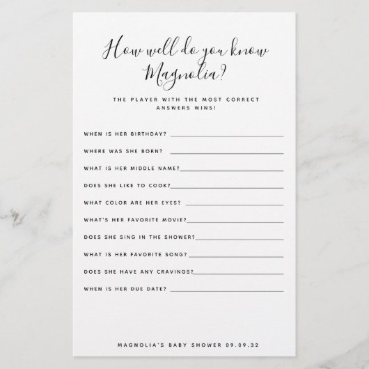 Einfaches Baby-Duschspiel (Vorderseite)