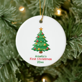 Einfaches Baby-Erstes-Christmas-mit-Christbaumschm Keramik Ornament