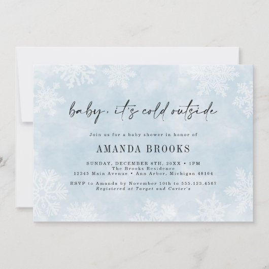 Einfaches Baby Es ist kalt draußen Winter Baby Dus Einladung (Vorderseite)