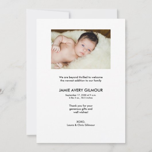 Einfaches Baby Foto Handletting Birth & Danke (Rückseite)