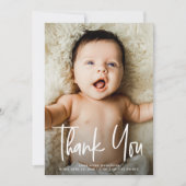 Einfaches Baby-Foto Moderne Geburtshandschrift Dankeskarte (Vorderseite)