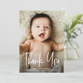Einfaches Baby-Foto Moderne Geburtshandschrift Dankeskarte (Stehend Vorderseite)