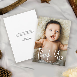Einfaches Baby-Foto Moderne Geburtshandschrift Dankeskarte