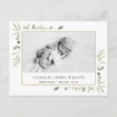 Einfaches Baby Foto Watercolor Grüne Geburt Ankündigungspostkarte (Vorderseite)