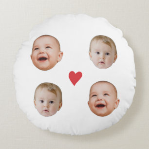 Einfaches Baby-Gesicht mit Herz-2-Foto Rundes Kissen