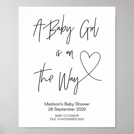 Einfaches Baby Girl Baby Duschzeichen mit Herz Poster (Vorne)