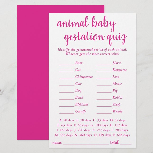 Einfaches Baby | Hot Pink Gestation Game (Vorne/Hinten)