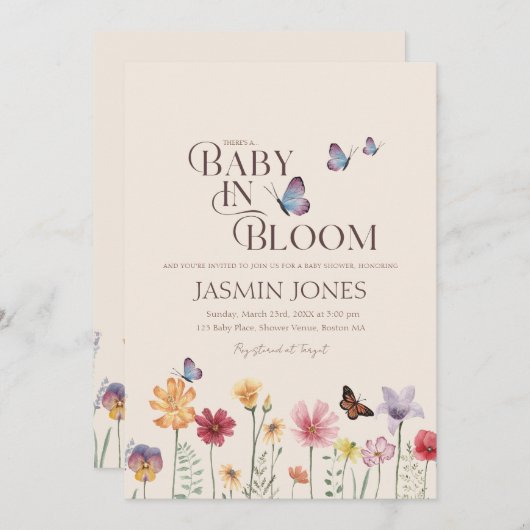 Einfaches Baby in Bloom Wildblume Kinderdusche Einladung (Vorne/Hinten)