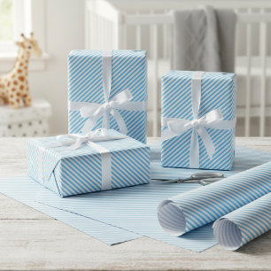 Einfaches Babyblau-weißes Diagonalsreifen-Kunstmus Geschenkpapier