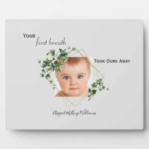Einfaches Babyfoto & Namen für Deinen ersten Atemz Fotoplatte