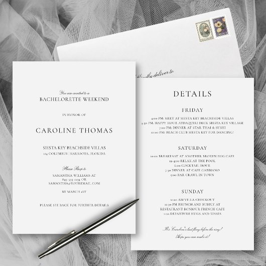 Einfaches Bachelorette Wochenende mit Ausflug Einladung