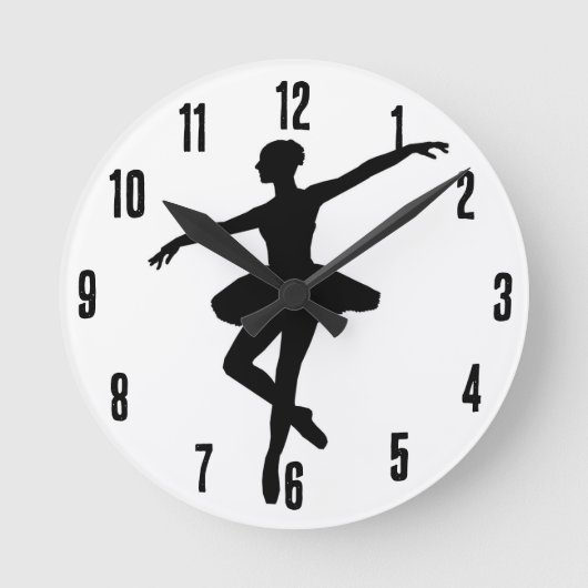 Einfaches Ballett Schwarz-weiß Ballerina Runde Wanduhr (Vorderseite)